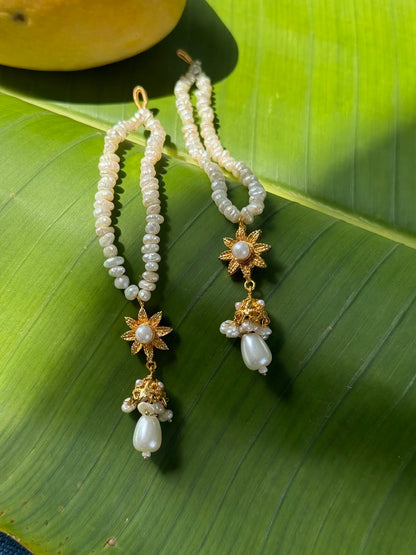 Elegant Damini gold plated real pearl earrings with traditional Pakistani styling