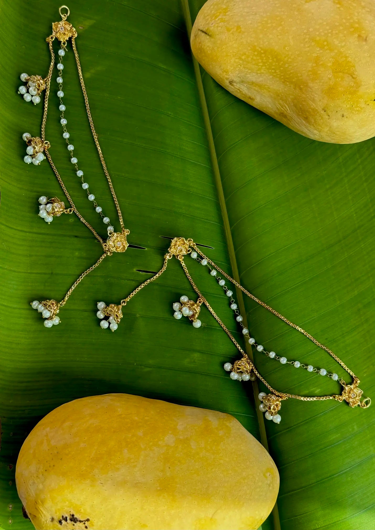 Gold plated pearl saharay with delicate bridal chain craftsmanship
