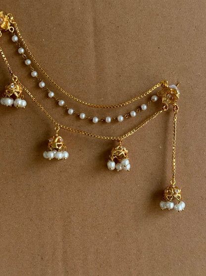 Close-up of Sahiba gold plated pearl saharay featuring intricate pearl detailing