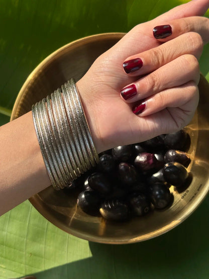Zari detailed silver metal bangles Pakistani jewelry