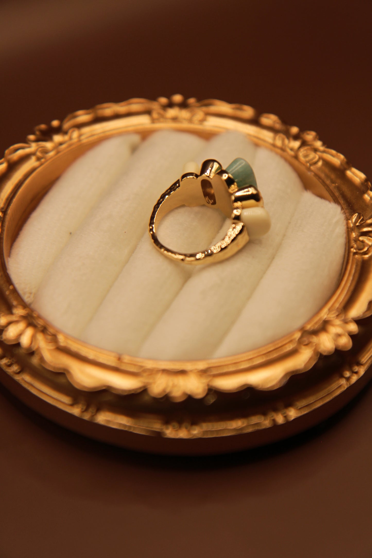 Side view of Turquoise Oasis Statement Boho Ring showing detailed gemstone and boho design
