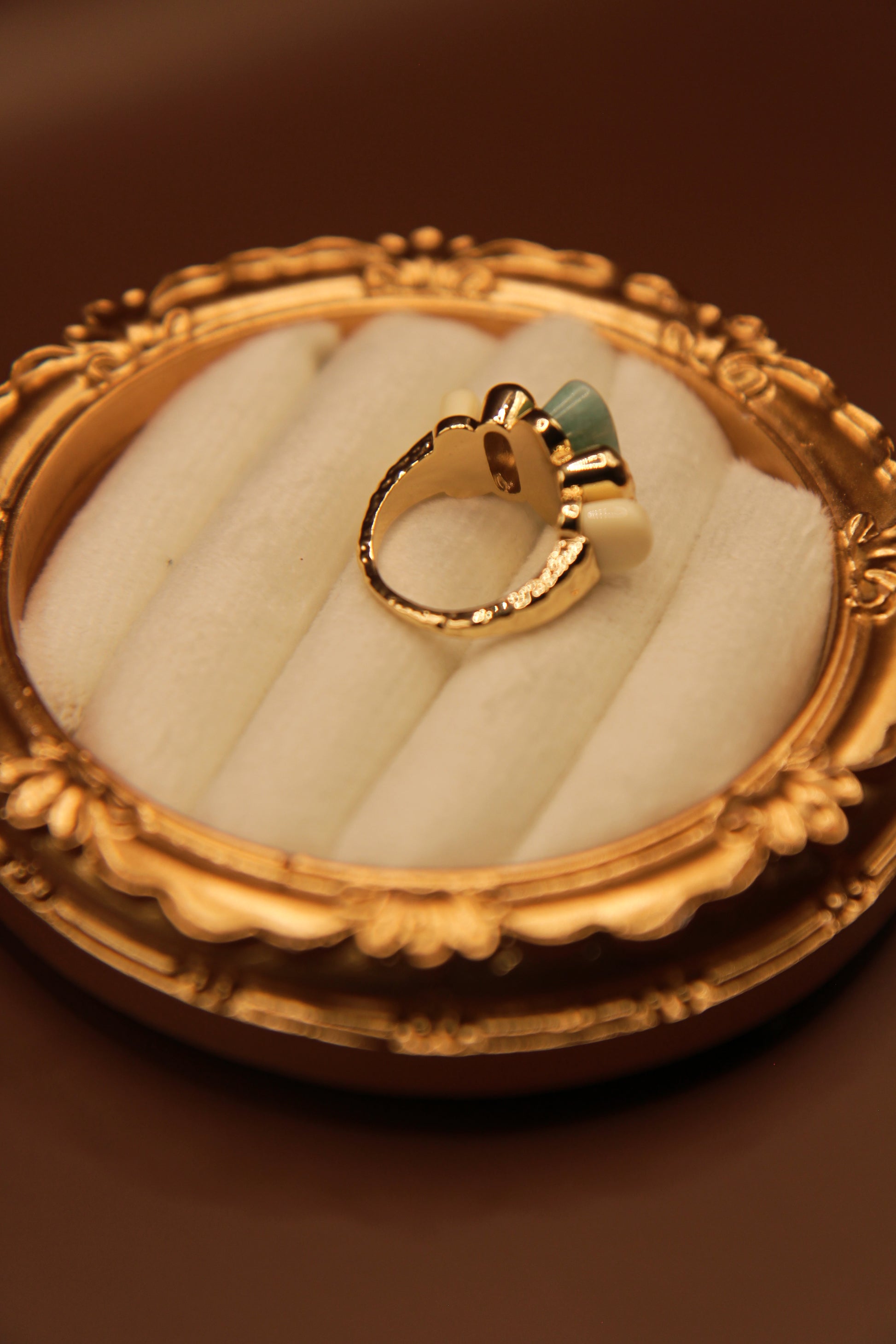 Side view of Turquoise Oasis Statement Boho Ring showing detailed gemstone and boho design
