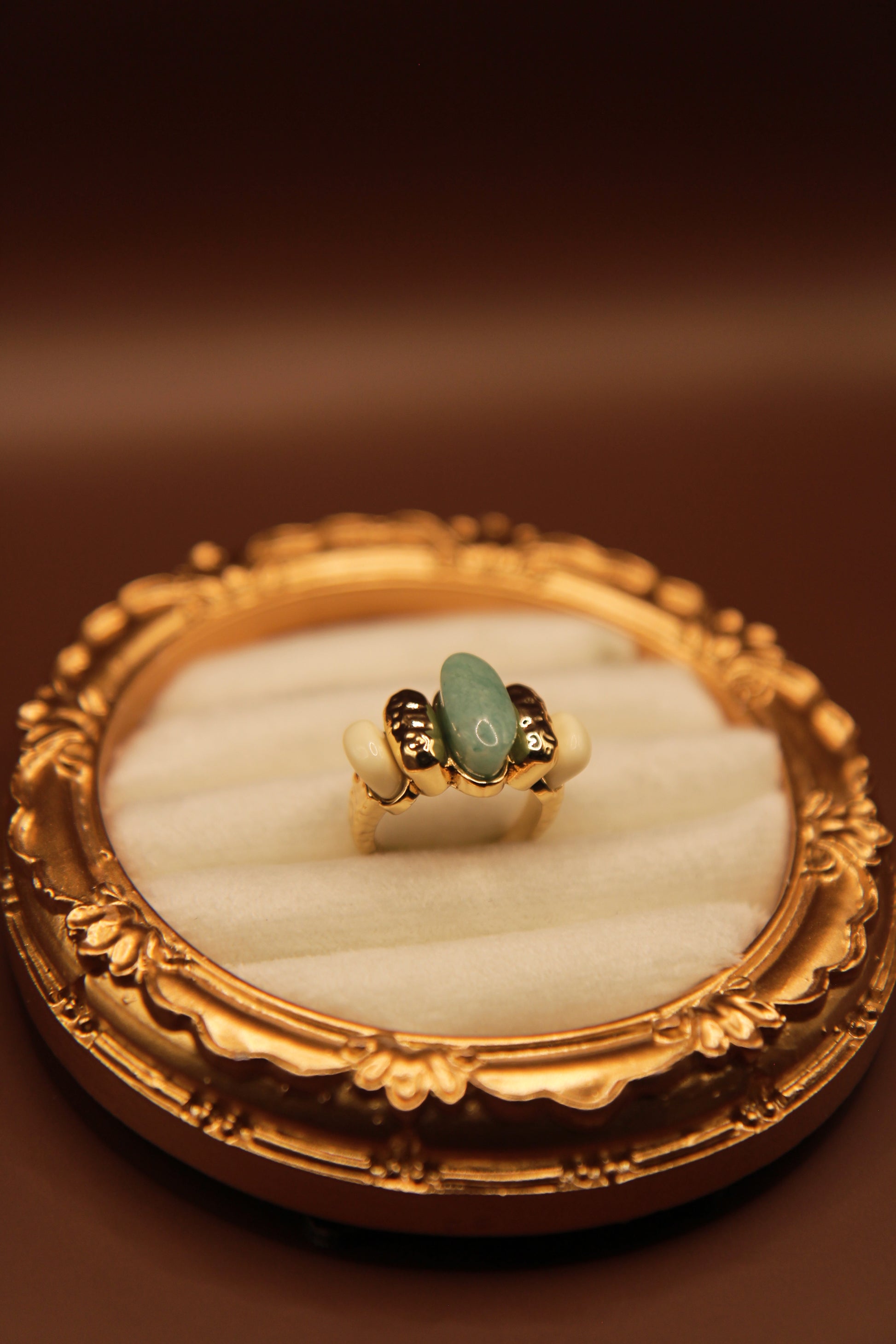 Close-up of Turquoise Oasis Statement Boho Ring highlighting polished turquoise stone and craftsmanship
