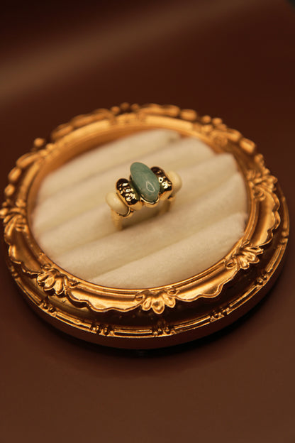 Model wearing Turquoise Oasis Statement Boho Ring styled for casual and boho fashion
